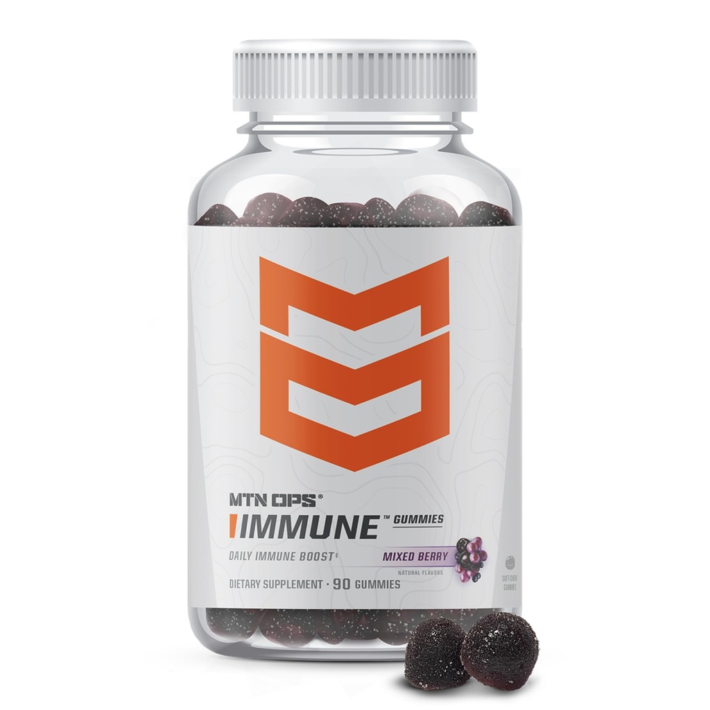 MTN OPS Immune Gummys Immune支持补编,90 Gummis配有老年莓和Aronia Berry Immune 成人助推器,混合Berry Flavor和天然Gluten Free