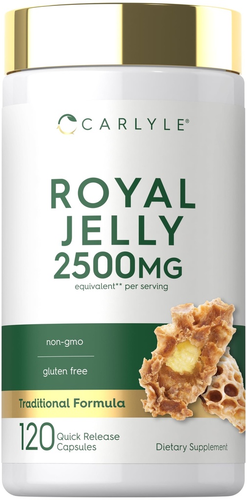 Carlyle Royal Jelly Capsule → 2500mg → 120 Counter → Non-GMO 和 Gluten 自由公式 → 传统补充