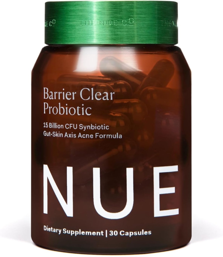 Nue Co. 屏障清真剂 Gut-Skin Axis Acne 公式,适用于所有皮肤类型,30 Capsules