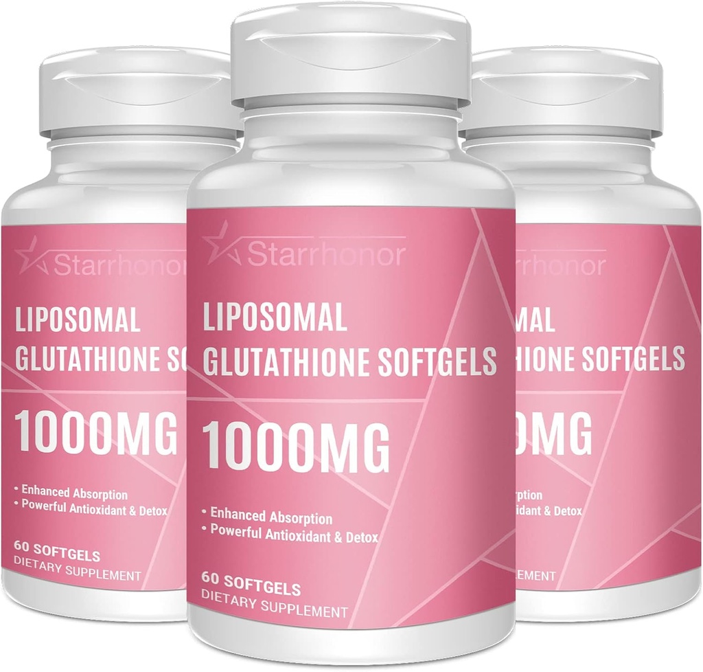 Liposomal Glutathione Softgels 1500MG, 减少Glutathione 补充维生素C, 更好的吸收, 非GMO 强抗氧化剂用于健康老龄化, 解毒, 免疫健康, 180软胶