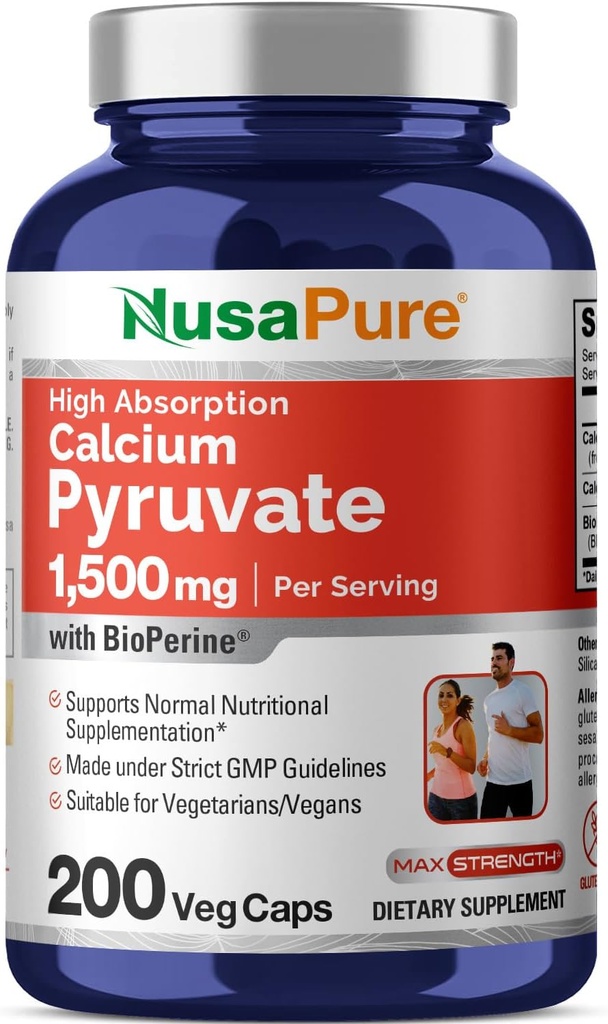 NusaPure Calcium Pyruvate 1500mg 200 植物盖(非GMO, Vegan) - 每盖750mg