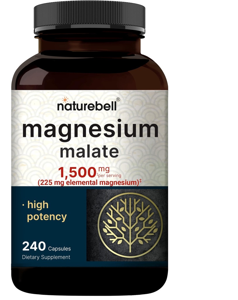 NatureBell Magnesium Malate 1500mg, 240 Capsules QQ 为高吸收量 QQ 能量和神经系统支持 QQ 非GMO, Gluten-Free