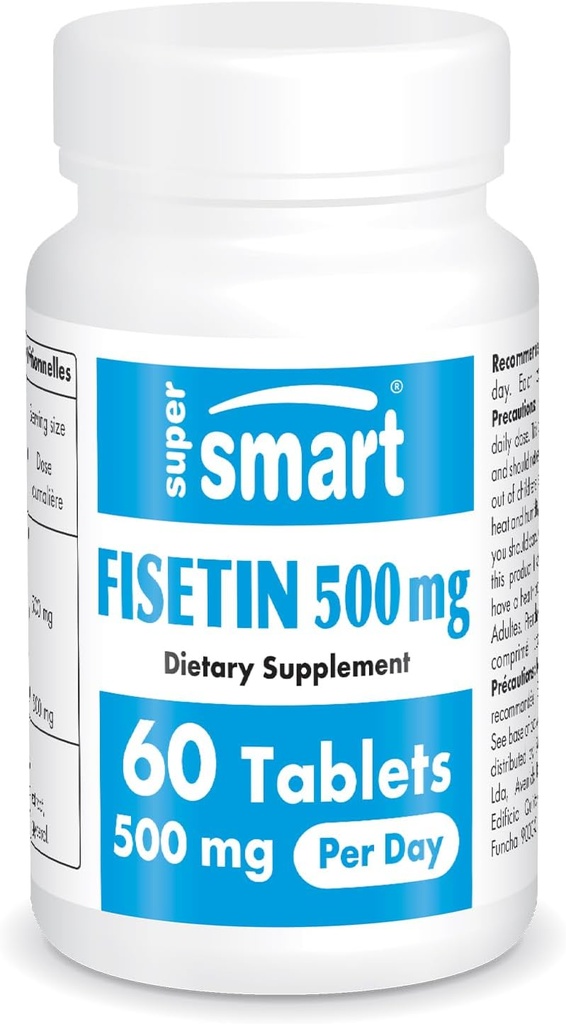 超级智能 - Fisetin 500mg/日(易取) - 98%纯菲塞丁补充剂 - 高生物利用率的多酚 - 强感分析活性剂 - | Non-GMO & Gluten Free - 60片