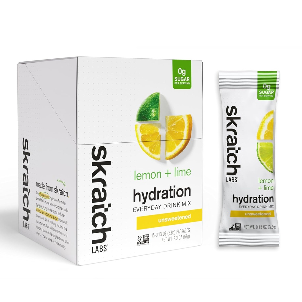 Skratch Labs 无甜的电解质粉包 - 每日水分 - 体育饮用混合剂 - 无糖 - 电解质助推剂 - 柠檬+莱姆 - 15 service - Keto, Paleo, Vegan, Non-GMO