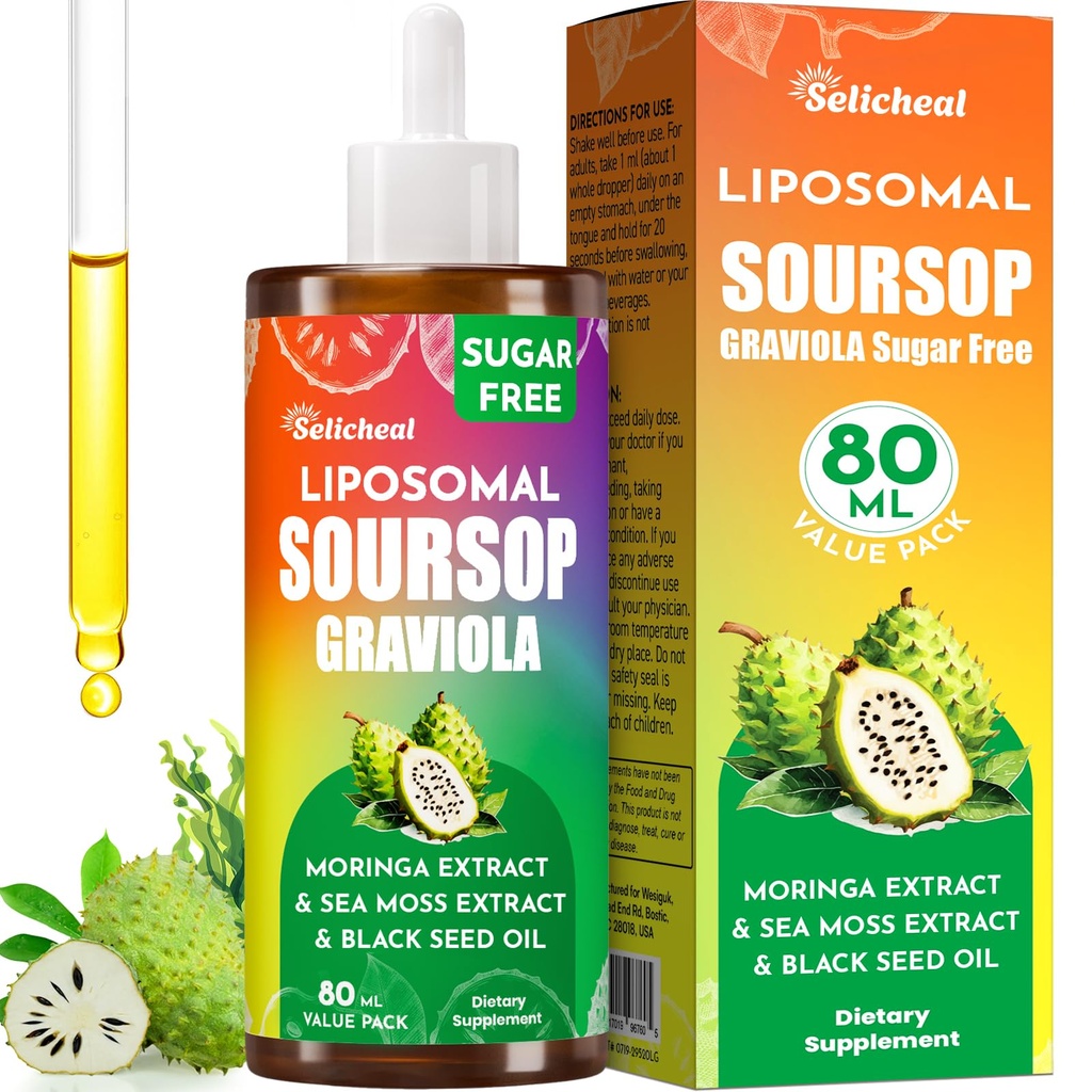 (80ML) 补充液滴,10 in 1 Soursop 多维敏滴与叶提取 & Sea Moss, 用于细胞支持和再生, 豁免, Gut, Zzz, Skin & Antioxidant → 2.8 Fl Oz - 80天供应