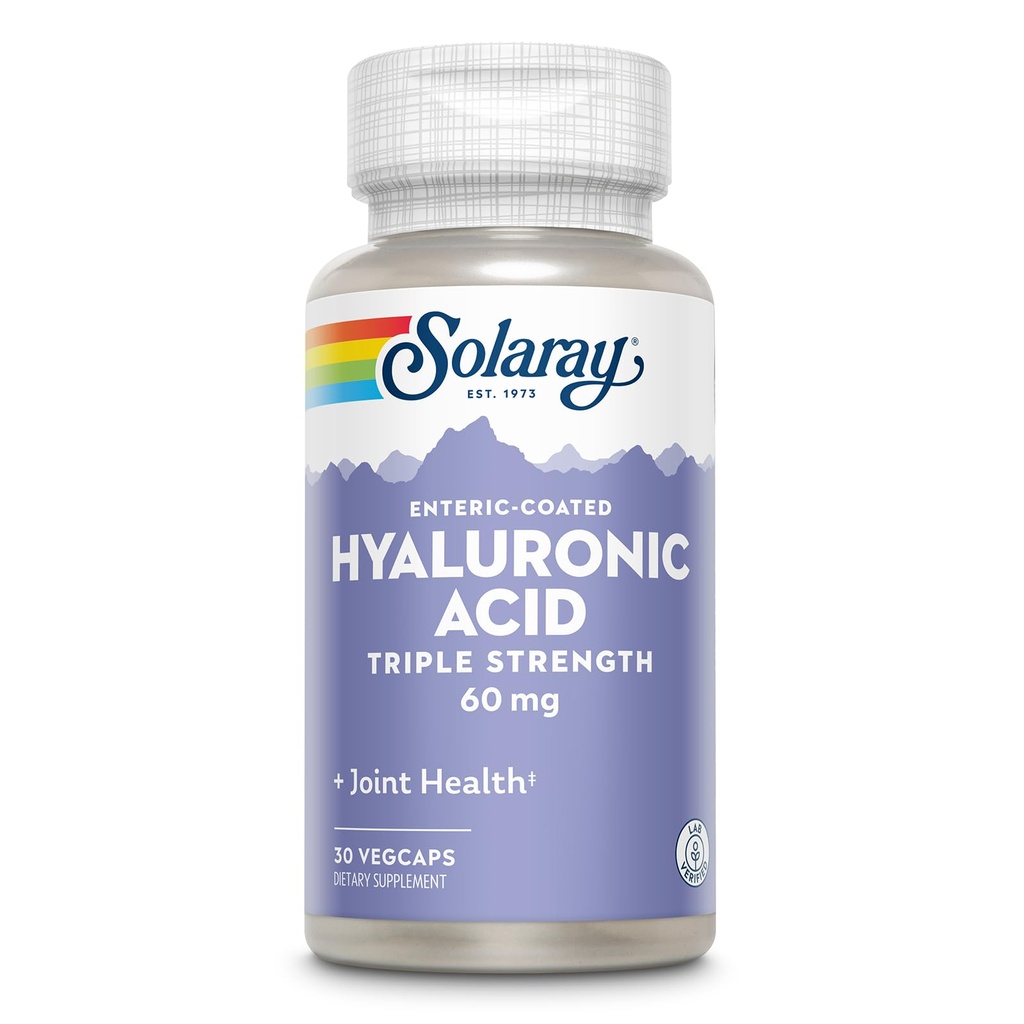 SOLARAY HYALURONIC酸三重强度 - 皮肤弹性和坚固性支持 - 加维生素C - 实验室验证,60天钱包担保,30次服务,30次蔬菜卡普