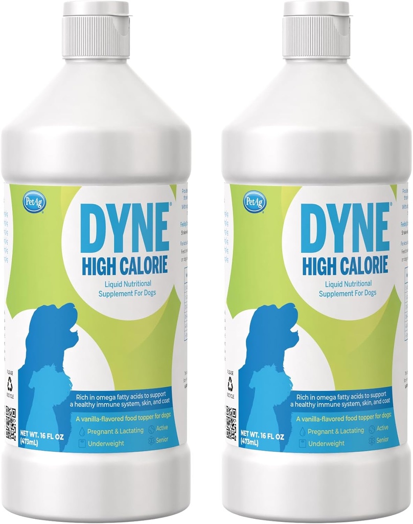 PetAg Dyne High Calorie 狗和小狗8周和年长的液体营养补充剂 - 16 oz, 包 2 - 支持性能和耐力 - 甜香草 Flavor