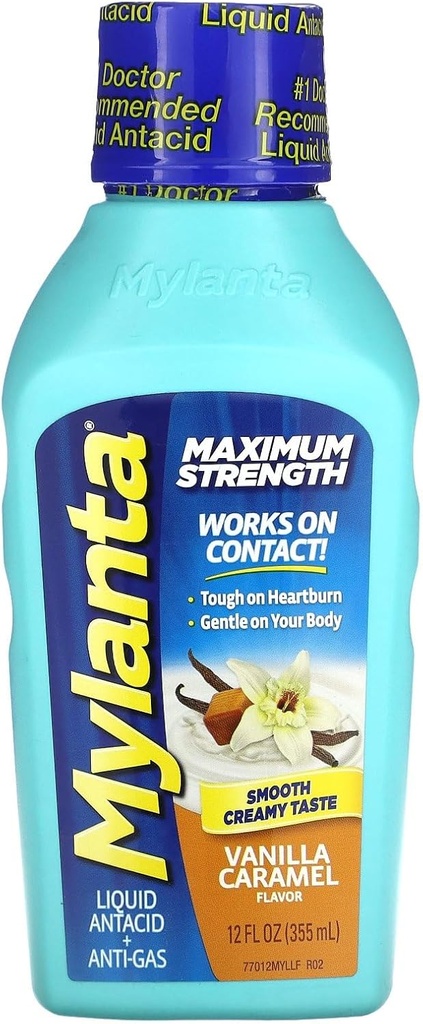 Mylanta Antacid and Gas Relief, 最大强度公式, 香草 Caramel Flavor, 12 Fluid Ounce