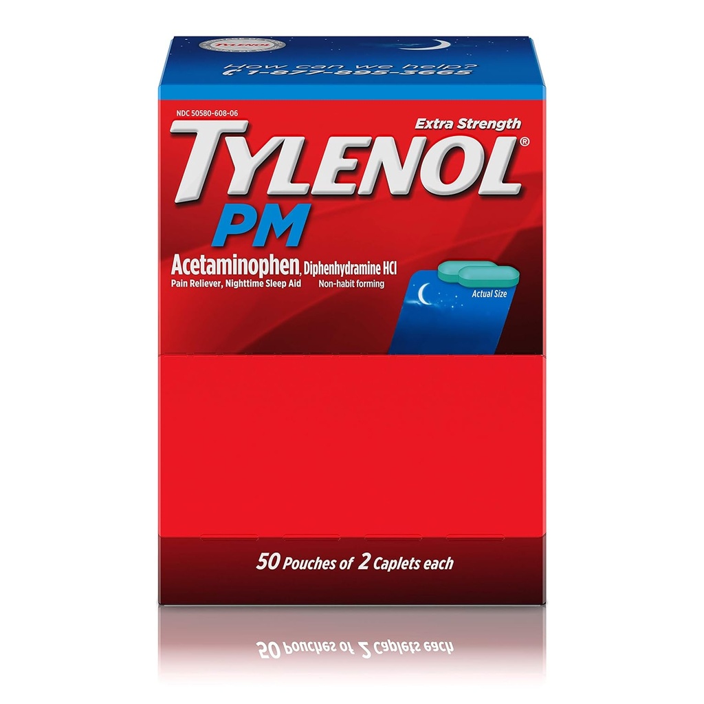 Tylenol PM Extra Streight, 50 邮袋2个卡片,药箱(包2)