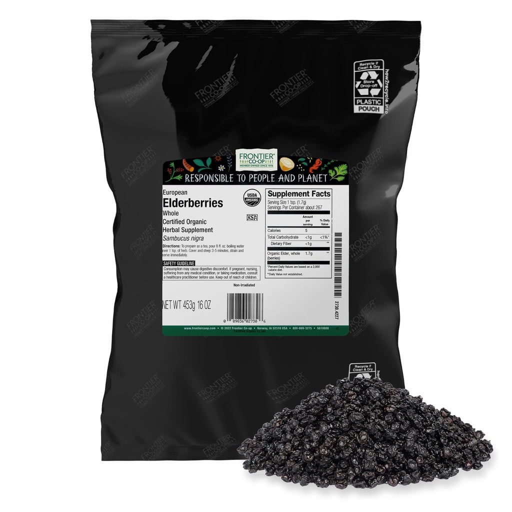Frontier Co-op 有机干草莓, 1lb Bulk Bag, 欧洲全科舍尔与非GMO 有机树莓 Berries 干草, 用于茶叶, 免疫支持