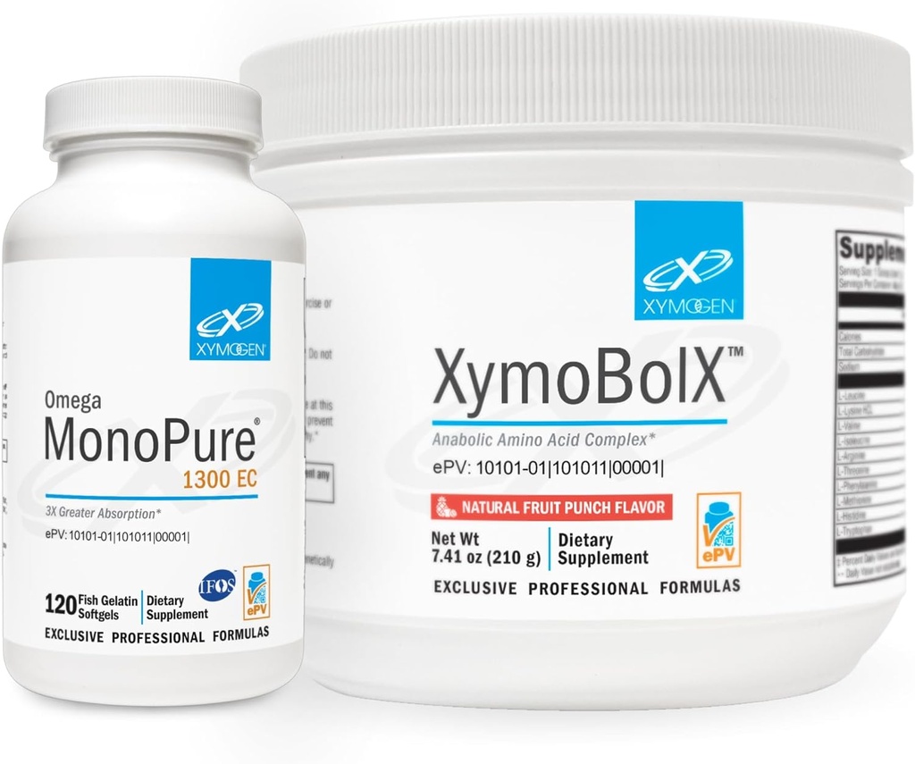 XYMOGEN Omega MonoPure 1300EC (120 services) + XymBolX (30 services) Bundle - 心血管+认知支持,肌肉恢复 - 非转基因