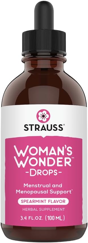 Strauss Heartdrops Women's Wonderdrops; Spearmint Flavour 的月经和月经支持补编, 自然公式, 格鲁滕自由, 无豆, 非GMO, 3.4oz 瓶装