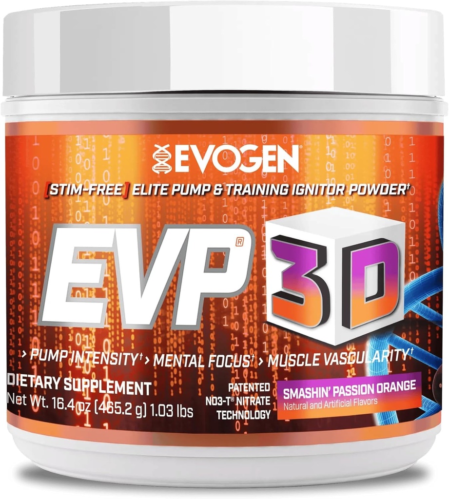 Evogen EVP 3D - 男女免费工作前粉 - 与Beta Alanine和Creatine合作,为能源与泵服务 - 橙 - 40 服务