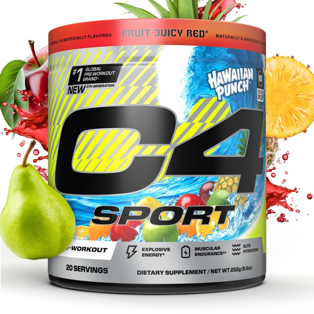 电池C4 运动前工作粉 - NSF 体育认证 - 精英水利 - 200mg Cafeine + Creatine + Beta-Alanine - 电解质和能量补充 - 夏威夷Punch, 20种服务