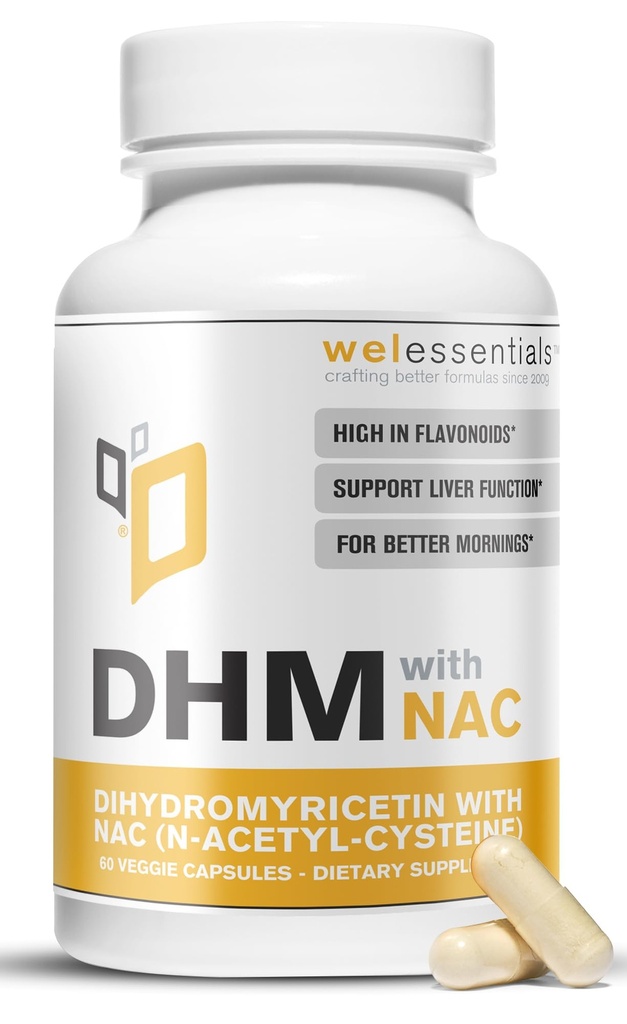 配有 NAC - 650mg x 60 Capsules - 300mg N - Acetyl - Cysteine, 350mg Dihydromyricetin - 最大强度辅助肝脏支持,水分