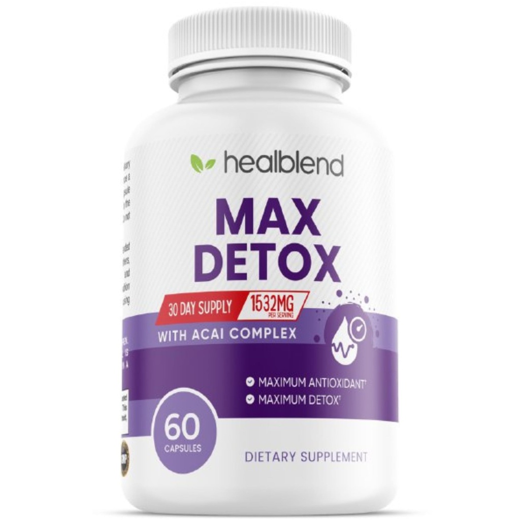 Max Detox 补充,高级 Gut Cleanse Detox for Women & Men with Psyllium, Chlorella, Hyssop Herb & Papaya, 配有 Acai Complex - Colon Cleanse - 60 Capsules (1)