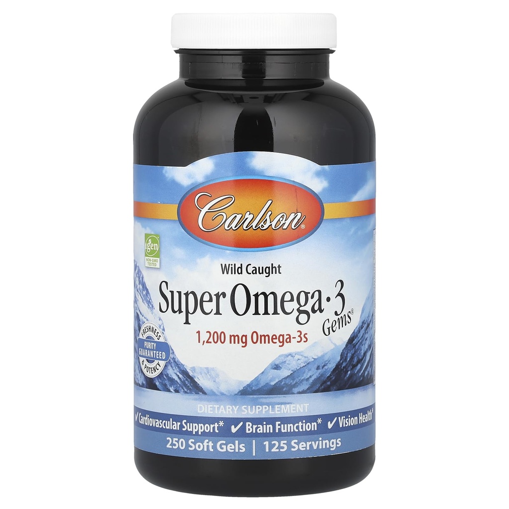 Carlson - 超级Omega-3宝石, 1200 mg Omega-3s, Wild Caught, 可持续来源, 250软胶
