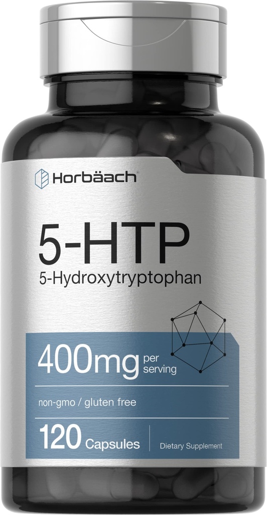 Horbäach 5HTP 400mg Capsules = 120 Counter = 额外力量补充 = NO-GMO, Gluten Free = 5 Hydroxytryptophan