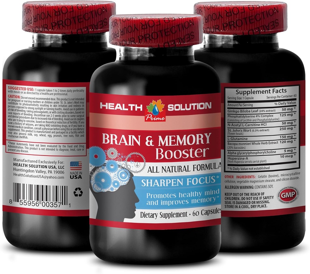 Ginkgo biloba 提取叶 - BRAIN and MEMORY BOSTER - 改进 - 脑记忆补充 - Ginkgo biloba 提取,记忆和焦点的大脑补充,焦点和能量补充 1瓶 60 Caps