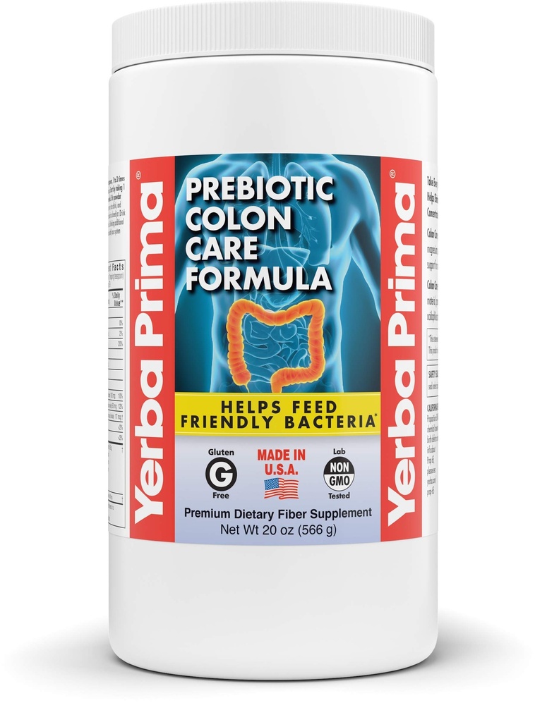 Yerba Prima Prebiotic Colon Care Formula, 20 oz 粉末加FOS - 天然肽纤维,镁,硒 - 非GMO, Gluten Free, Vegan Daily Supplement - 供男女使用