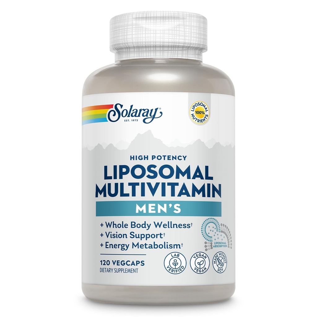 SOLARAY Liposomal Multivitamin for Men, 增强吸收性免疫, 能量和骨支持补充剂, Mens Daily 多维生素, BCAAs, 维生素D3, C, B12, Zinc, Vegan, Soy Free, 60 Servi, 120 Veg Caps