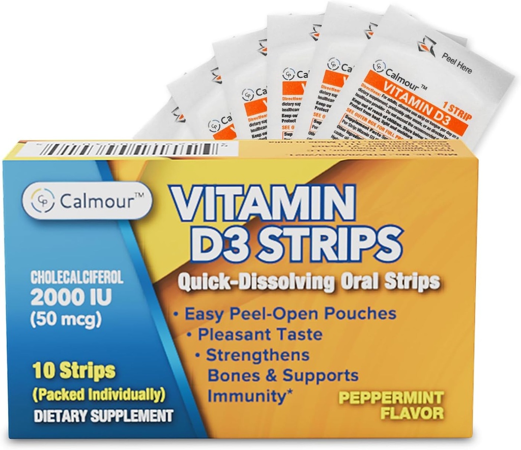 维生素D3条 10 Pack → 2000 IU 口服溶解 D3 维生素条 → Peppermint Flavor Melts on Your Tonue in 30 seconds → Boost 豁免和增强精神焦点与维生素D3 2000