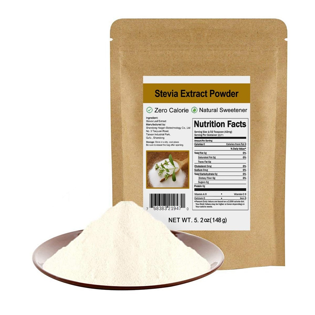 纯Stevia 萃取没有Erythritol 5.2oz(148g)的粉剂 - 高度集中的Stevia 粉剂 Sweetener,零卡路里,无人工,天然糖替代品