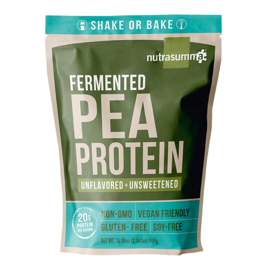 Nutrasumma Pea蛋白粉、无味和无甜的无糖Vegan、100%植物基、非转基因O、Gluten Free & Soy Free,2.14 LB