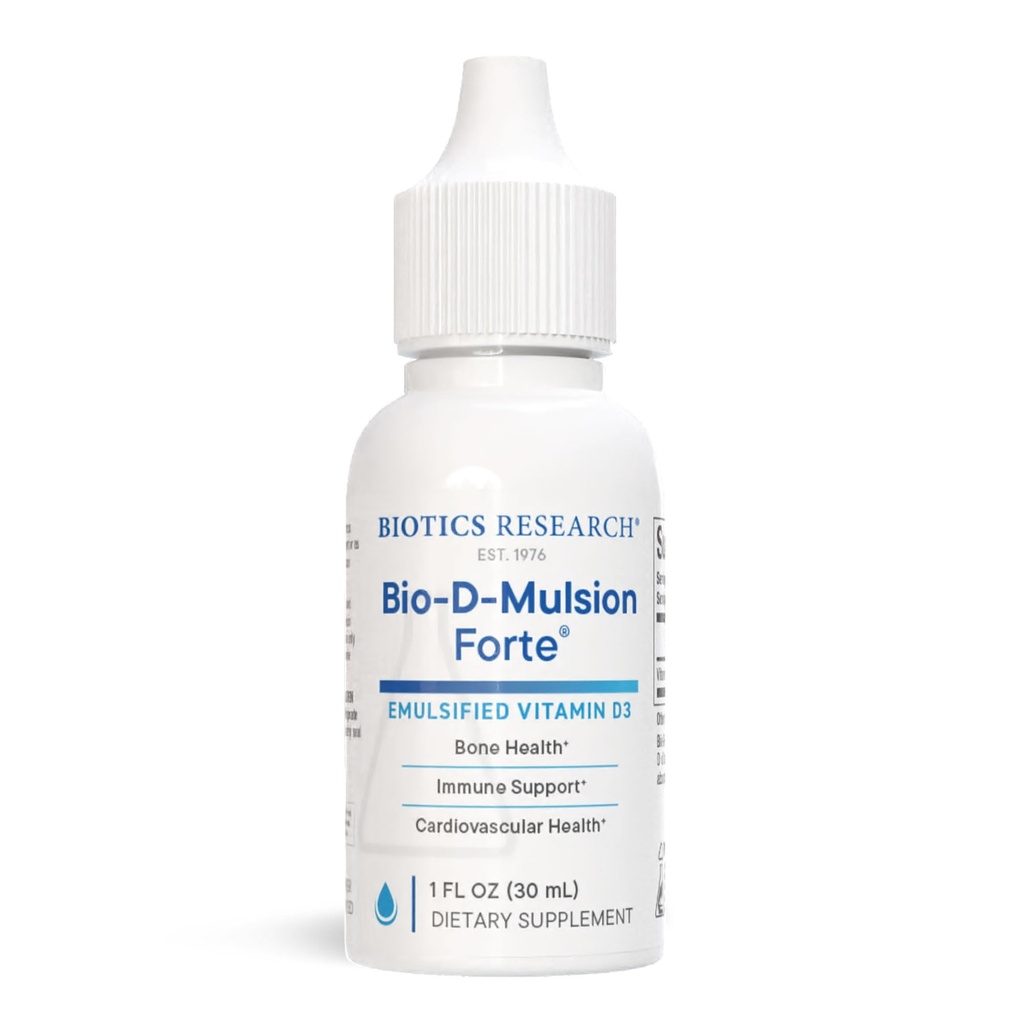生物学研究 Bio-D-Mulsion Forte 液态维生素D D D 滴水4000 IU – Vitamin D3 2000iu / Drop for Adults – Best 吸收,加强骨骼,支持心血管和免疫系统 - 1 fle oz