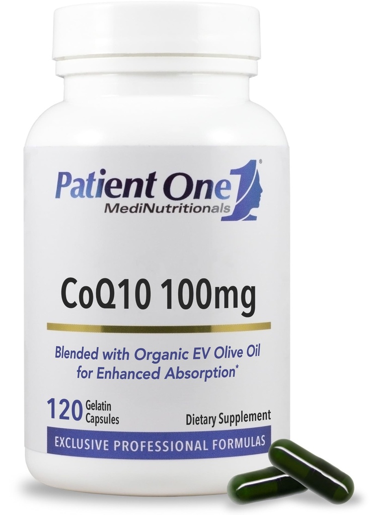 患者 One Coenzyme Q10(CoQ10) 100 mg + 支持心脏和血管健康的抗氧化剂补充剂 * + 与有机橄榄油 + 120 Capsules