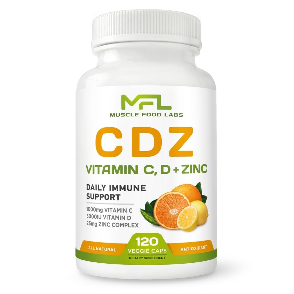 C D Z 维生素C 1000mg 维生素D3 125mcg |锌 25mg | Non-GMO & Gluten Free | 120 Vegetarian Capsules | 120 服役者