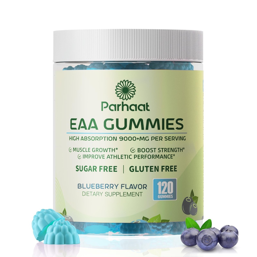 EAA Gummies 120 Gummies (Blueberry), 9000 mg Essential Amino Acids - All 9 Essential Aminos (EAA) and All Branched-Chain Aminos (BCAAs), Non-GMO, Gluten Free, Vegetarian Friendly