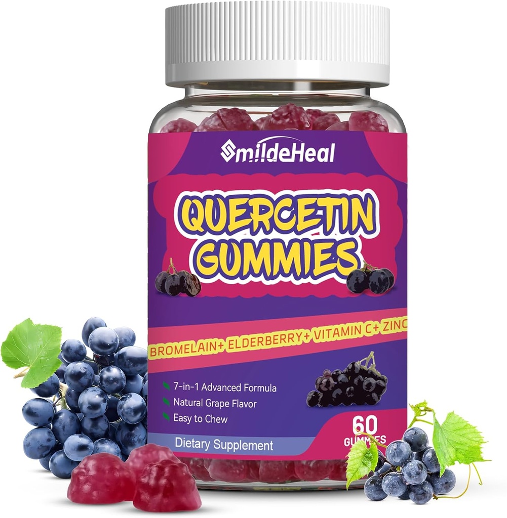 Quercetin Gummys 1200MG, Quercetin Gummys with Bromelain, Zinc Vitamin C, Quercetin 补充 Gummys for Adult & Kid, 60 Vegan Gummys (中文(简体) ).