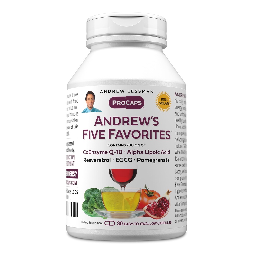 Andrew Lessman Andrew的五种偏好 30 Capsules - 提供每种Coenzyme Q-10,Resveratrol,EGCG,石榴酸和Alpha Lipoic酸,强抗氧化剂支持,无添加剂