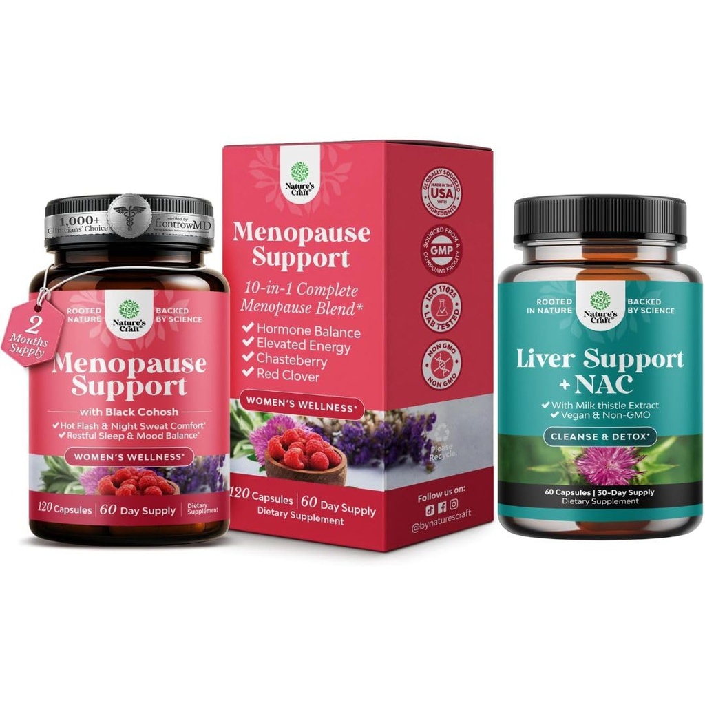 与 Dong Quai Vitex Chaste Berry & Black Cohosh 为自然荷尔蒙支持和Liver支持 NAC 支持补充 与 Milk Thetle 为 Liver Cleanse Detox & 维修补充