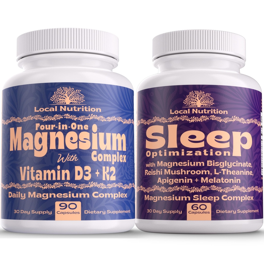 Natural Sleep Aid Magnesium Complex Bundle - Premium Sleep Support Supplement and Magnesium Supplement - One Month Supply, Made in The USA