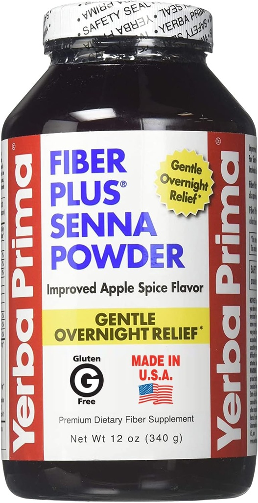 Yerba Prima Fiber Plus Senna Powder, 12 Ounce - 用于恢复常态的短期使用, 改进的苹果辣椒火焰, Stevia Sweeted, 提供晚间温柔的救济