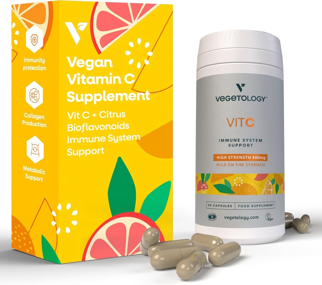维根维生素C补充剂——VIT C + Citrus Bioflavoids 维根维生素与健康补充剂——每日补充剂(60 Capsules)——维生素C 500mg Capsules 抗氧化剂补充剂