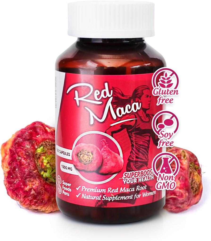 Sikyriah Red Maca 为妇女提取卡普苏勒斯100 女性健康补充 能源促进器和荷尔蒙管理器100% 有机和天然马卡根l