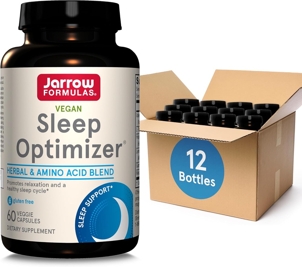 Jarrow Formules 睡眠优化器 - 60 Veggie Capsules - 促进健康睡眠循环和放松 - 包括 PharmaGABA, Hops Flower, Valerian, Melatonin & L-Tryptophan 30 服务器, 12包