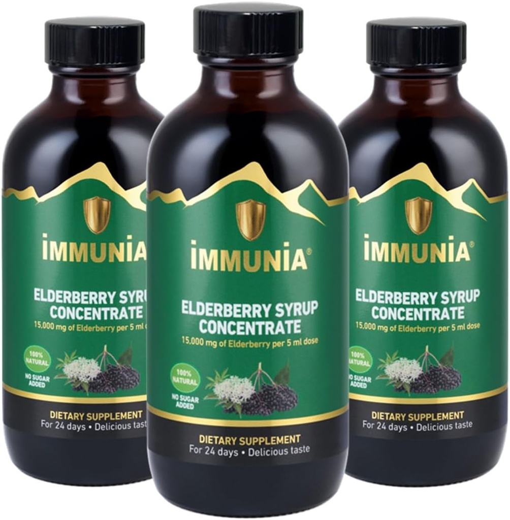 Immunia Elderberry Syrup 帮助强化免疫系统. 长莓花 和辣椒薄荷 24天/瓶(3-包)