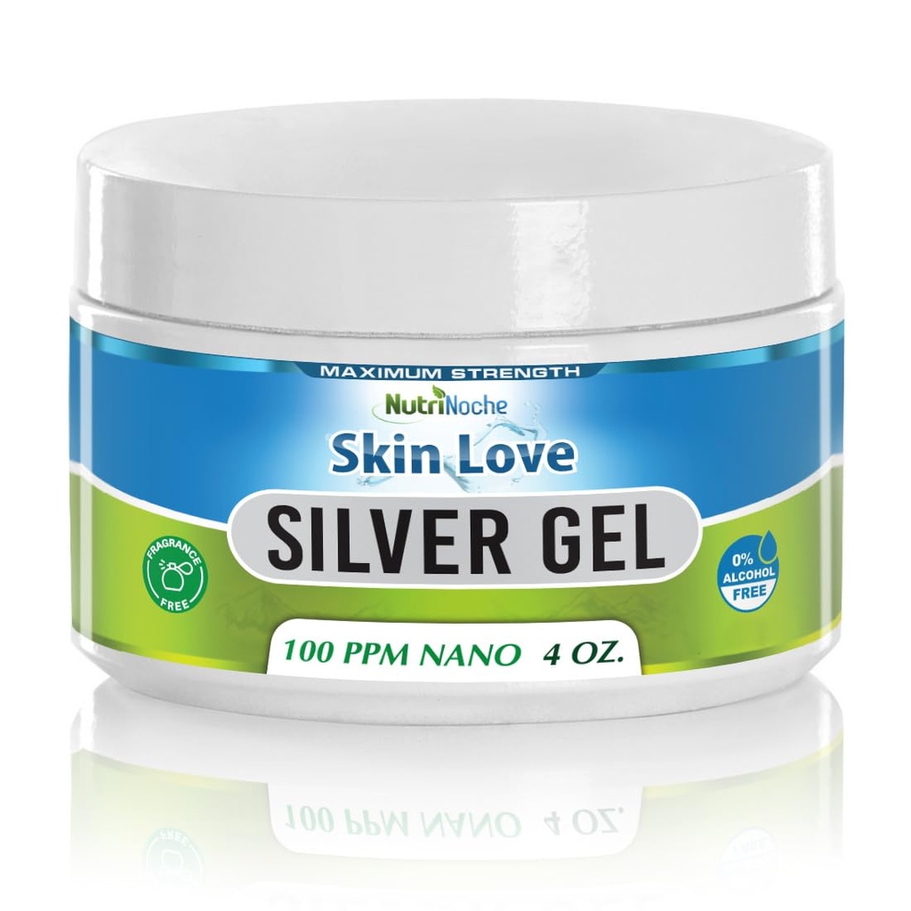 Nutrinoche Nano Silver Gel - 高级类固醇银皮奶油 - 伤者护理和急救 Gel Soothing 专题膏用于烧伤、剃刀烧伤和太阳烧伤 - 未加精4 Oz Jar