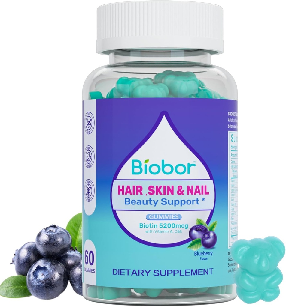 毛皮和直肠维生素 Gummys, 5200 mcg Biotin Vegan 育碧素A C D E,蓝莓Flavored, 60 Counter(兰东包装) 育碧素A 育碧素A 育碧素E 育碧素Flavored, 60 mcount(兰东包装)