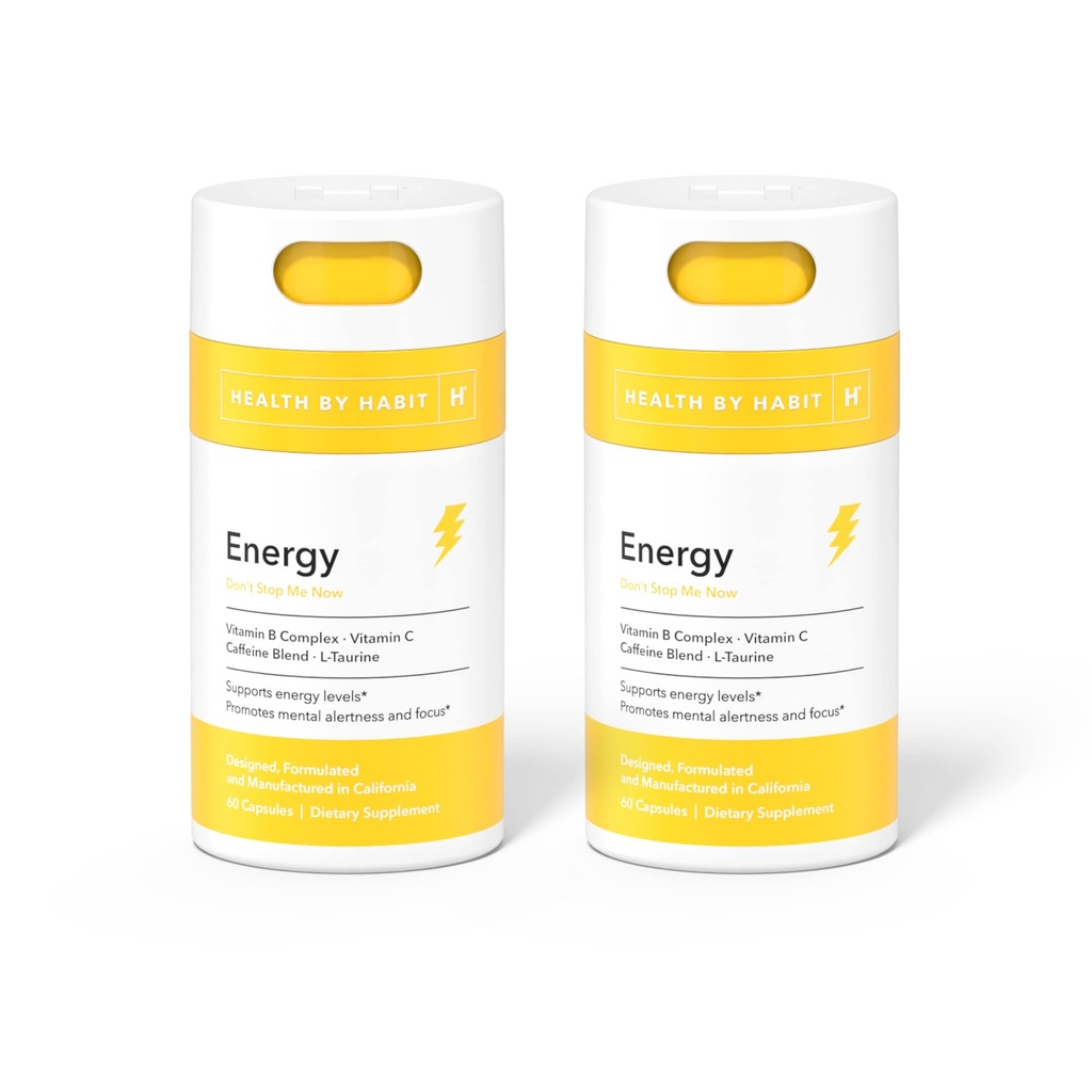 健康:Habit Energy Supplement 2 Pack(120 Capsules) - Natual Cafeine Blend,维生素B & C,支持能量水平,促进精神警惕和焦点,Vegan,N-GMO,无糖(2 Pack)