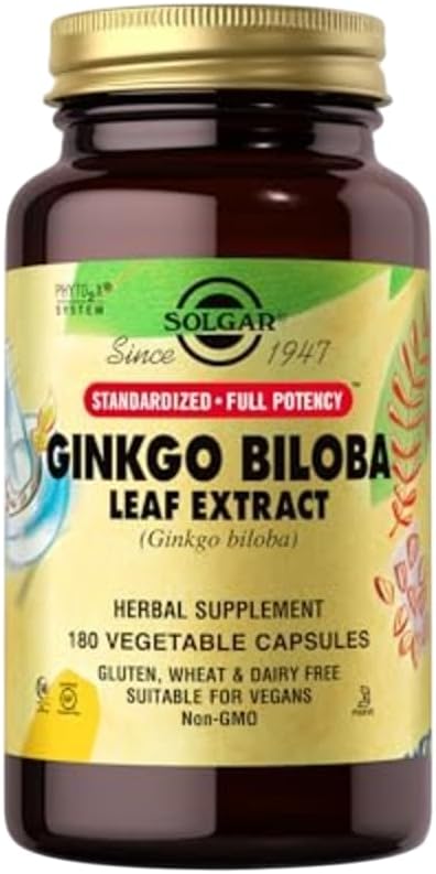 Solgar Ginkgo Biloba 叶片提取 - 180 蔬菜罐头 - 标准化的充分可能性(SFP) - 非GMO,Vegan,Gluten Free,乳制品自由,Kosher,Halal - 180 服务