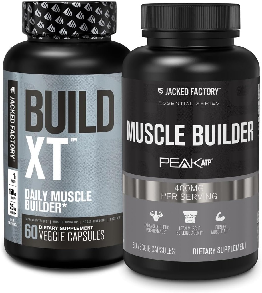 Jacked Factory Building-XT 每日肌肉构建器和性能增强器(60 Capsules)和基本肌肉建筑增殖增殖剂(30 Capsules)