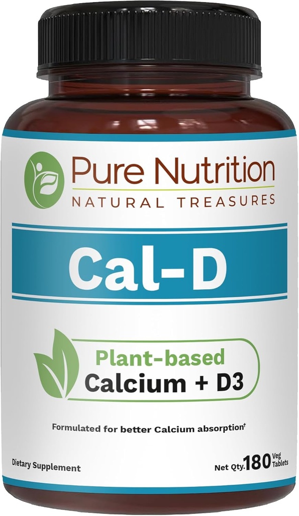 纯营养Cal D - 植物基钙与VIT D3 K2 & 镁 → 180 Tabs → 500mg Vegan Calcium – 活性藻类钙 – 骨质健康补充剂