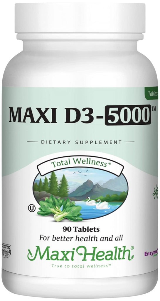 Maxi健康维生素D35000 IU(125 mcg) - 高剂量维生素D5000 IU - 健康骨头,牙齿,免疫支持 - 科舍尔纯高概率维特D3(90片)
