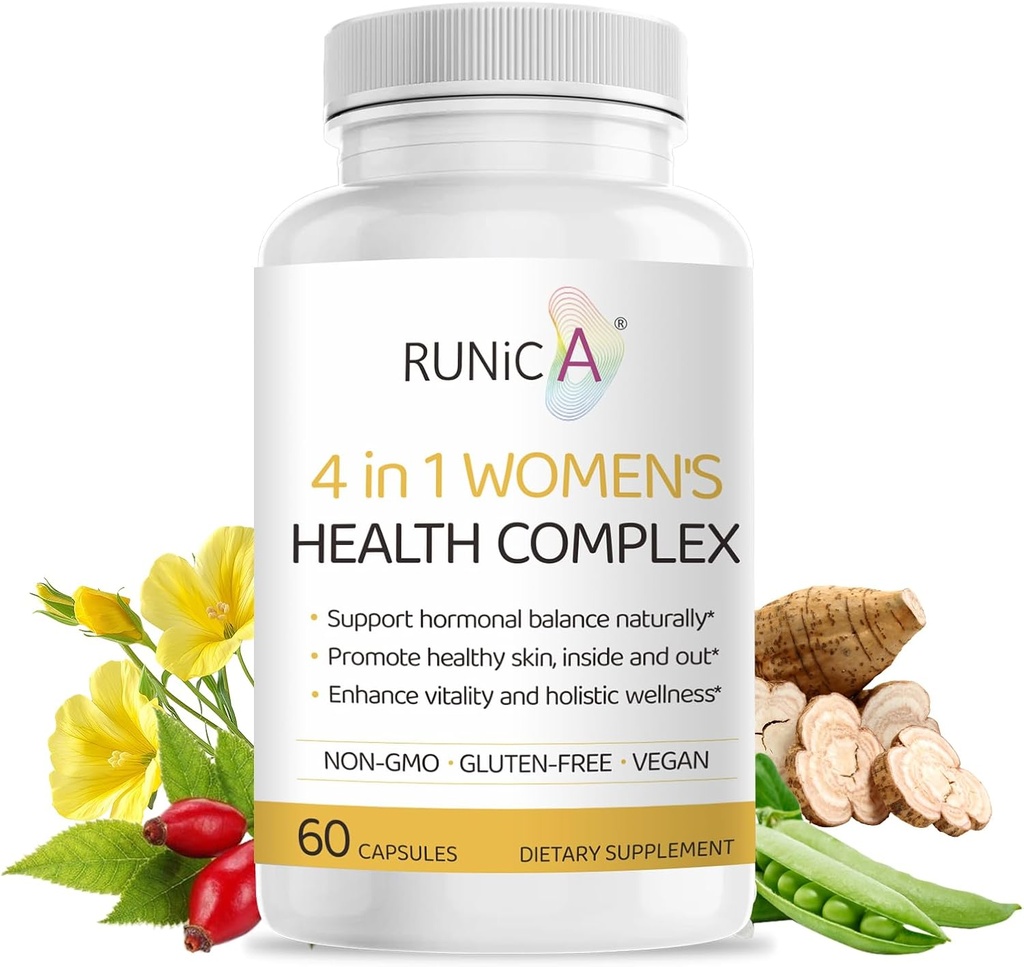 4-in-1 妇女健康 玫瑰花、Pueraria和晚间Primrose与Soy Isoflavones 月经周期、更年期、能量水平和健康皮肤支持