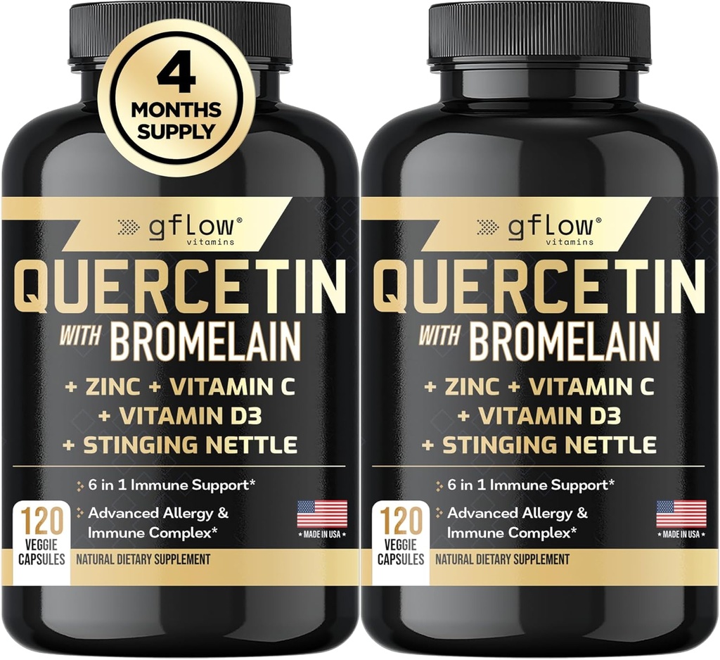 Quercetin with Bromelain, Stinging Nettle Supplement, Zinc Vitamin C Vitamin D → Non-GMO, Gluten-Free →美国制造 → 4个月供应